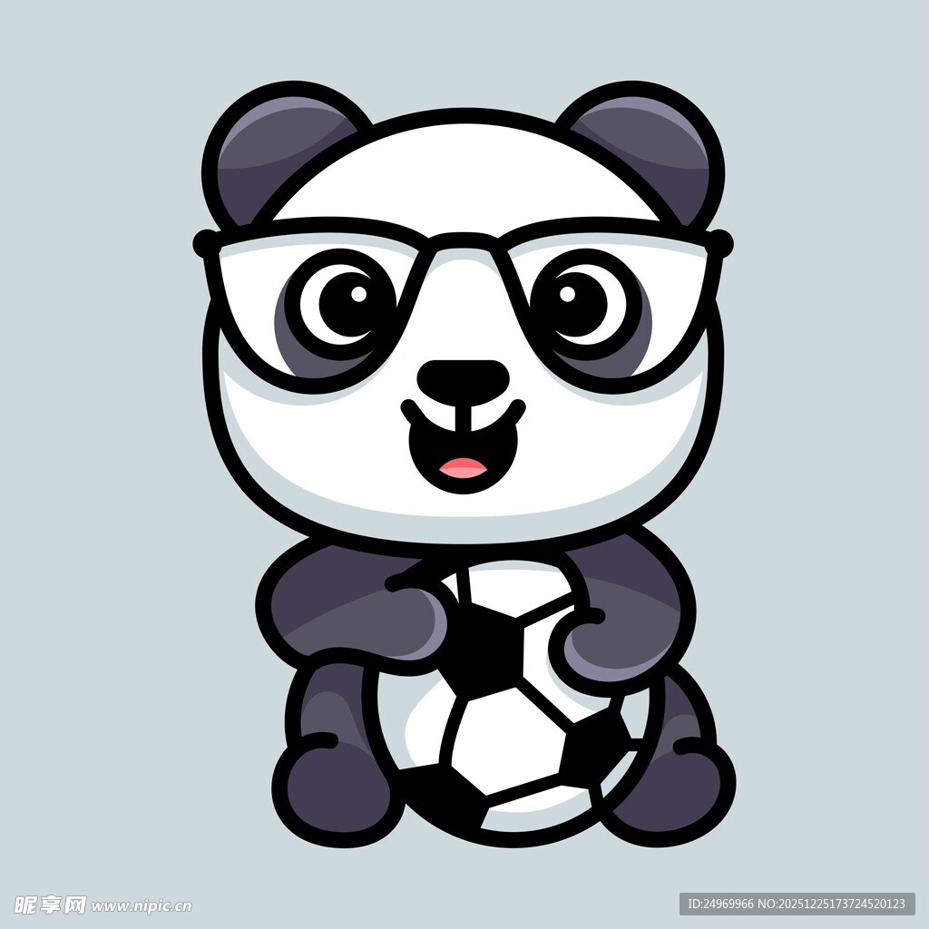 戴眼镜抱足球的熊猫