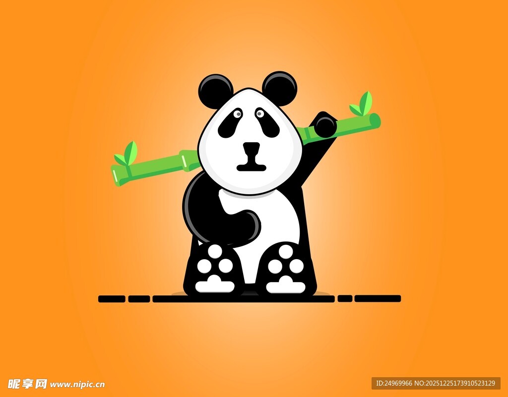 卡通熊猫持竹欢乐形象