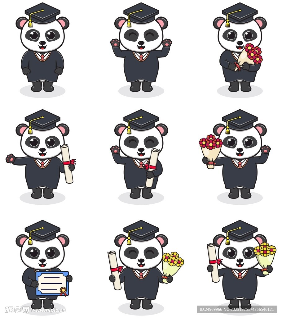 熊猫毕业形象插画