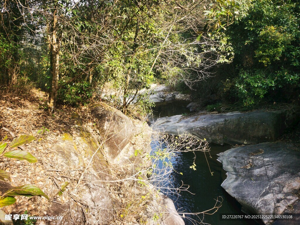 山间清幽小河的自然景致