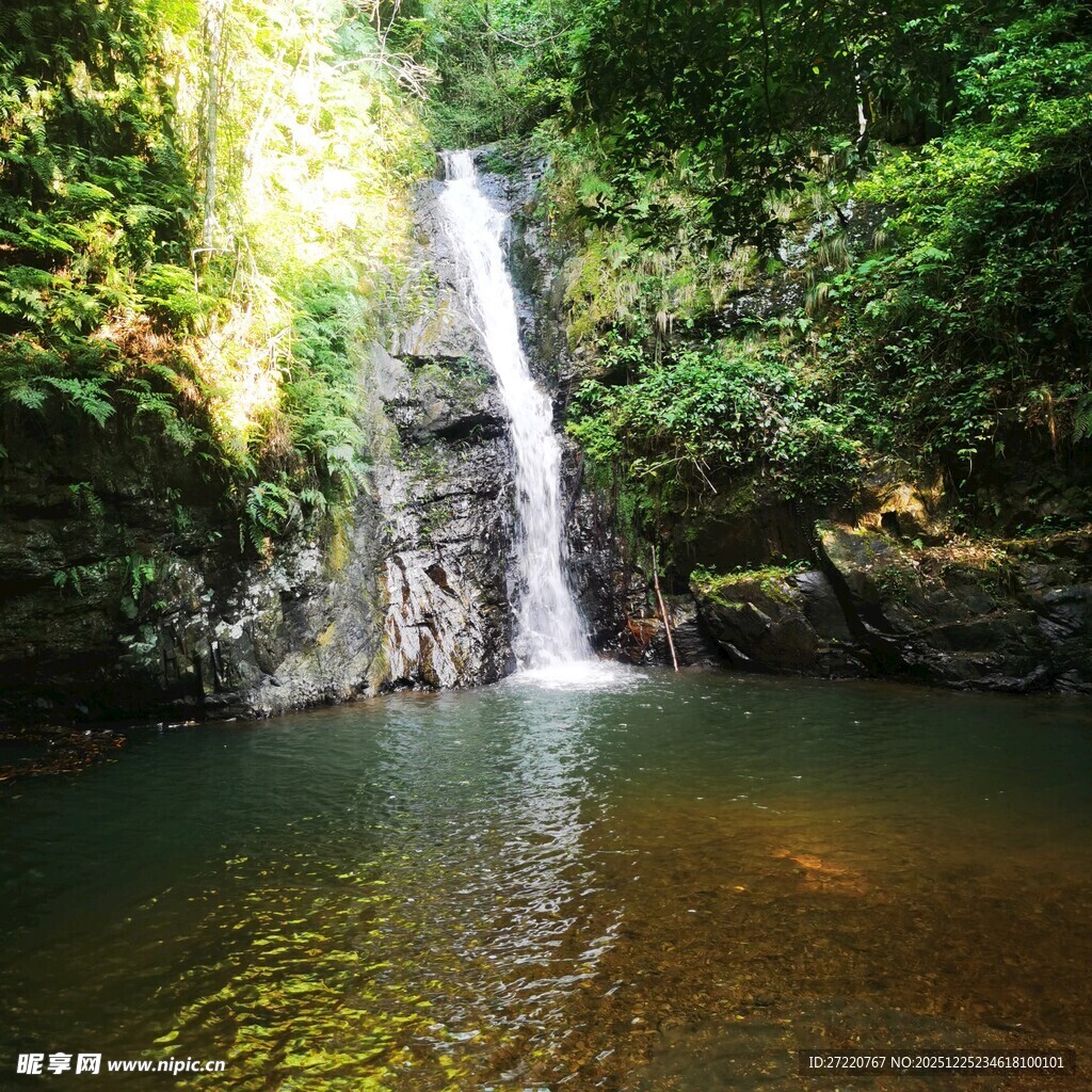 山林间的清幽瀑布景观