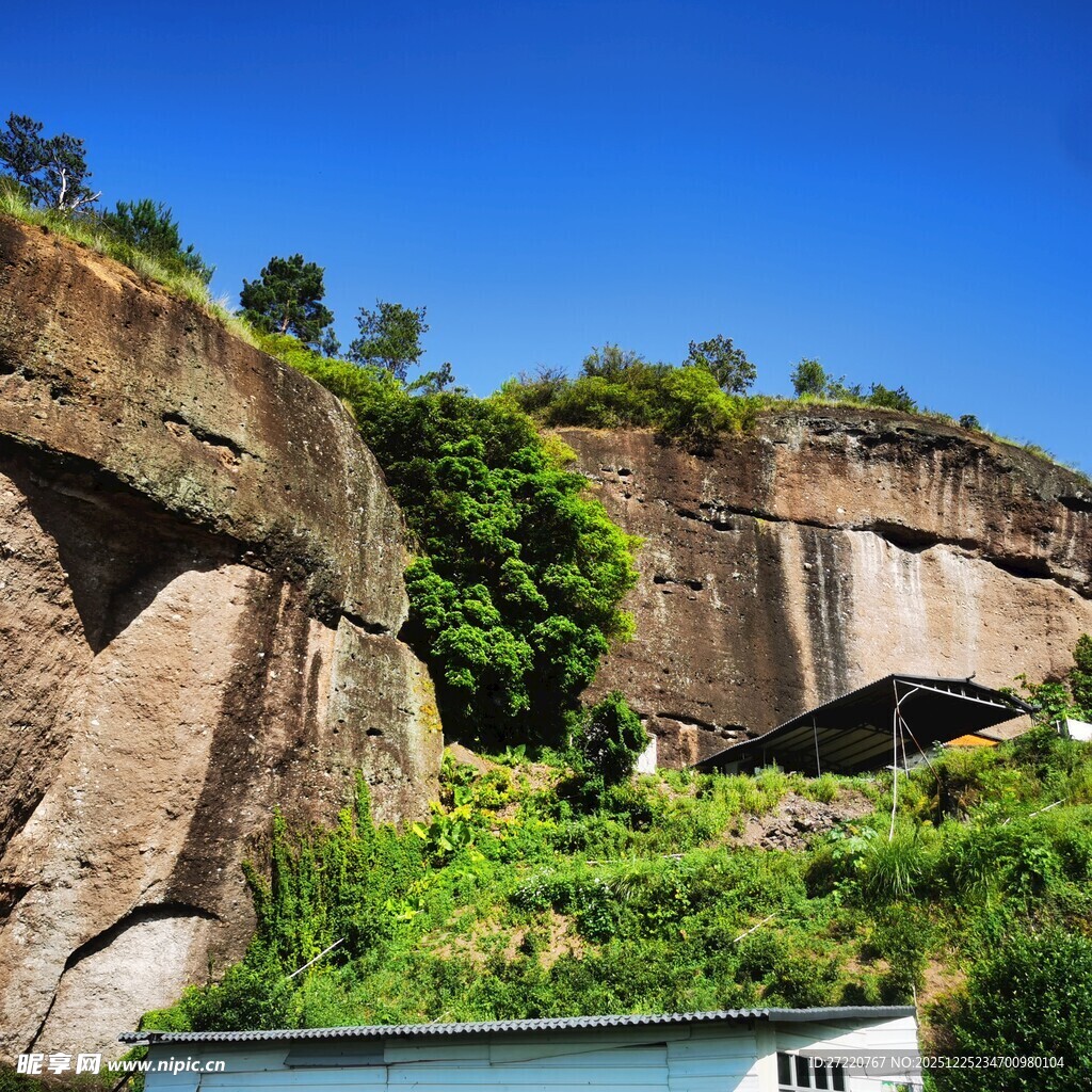 壮观石壁绿植覆盖景观