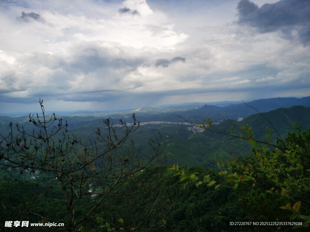 山间云海与葱郁植被景观