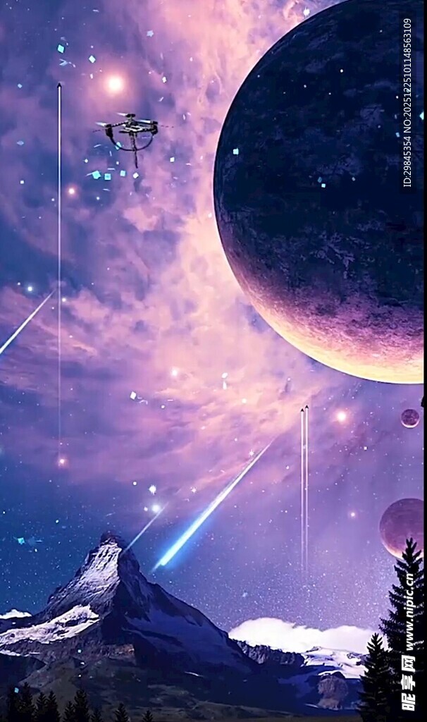 梦幻星空下的壮丽山景