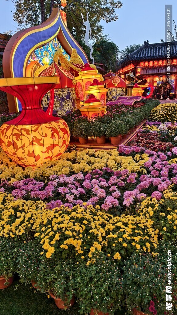 菊展中的绚丽彩灯景观