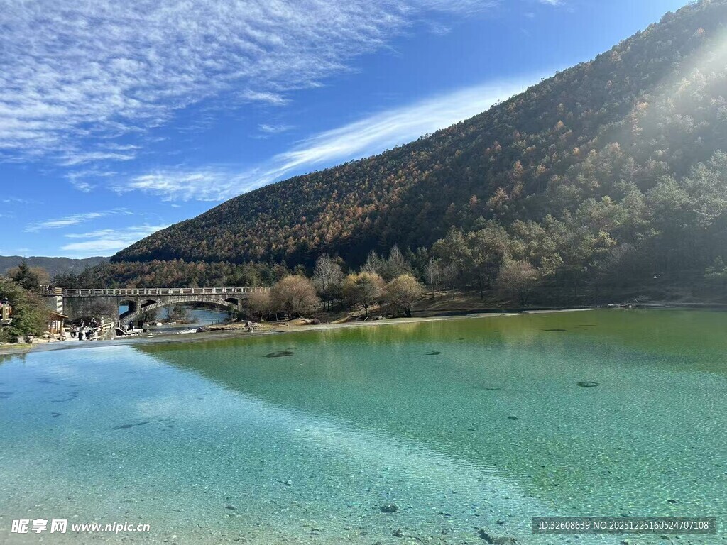 山间清澈蓝湖美景