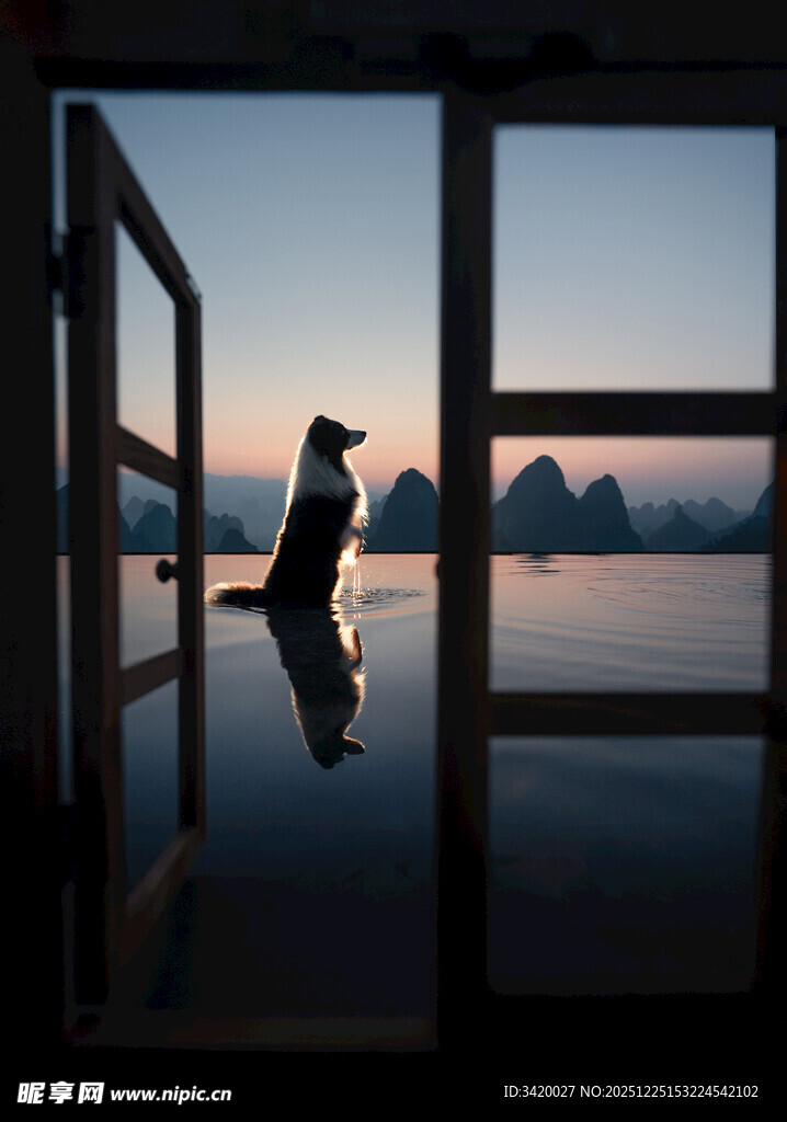 窗边边境牧羊犬赏景美好瞬间