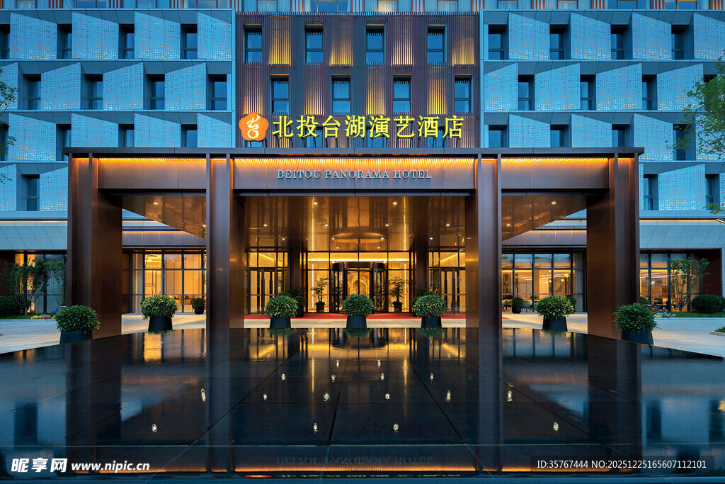 豪华酒店大堂入口夜景