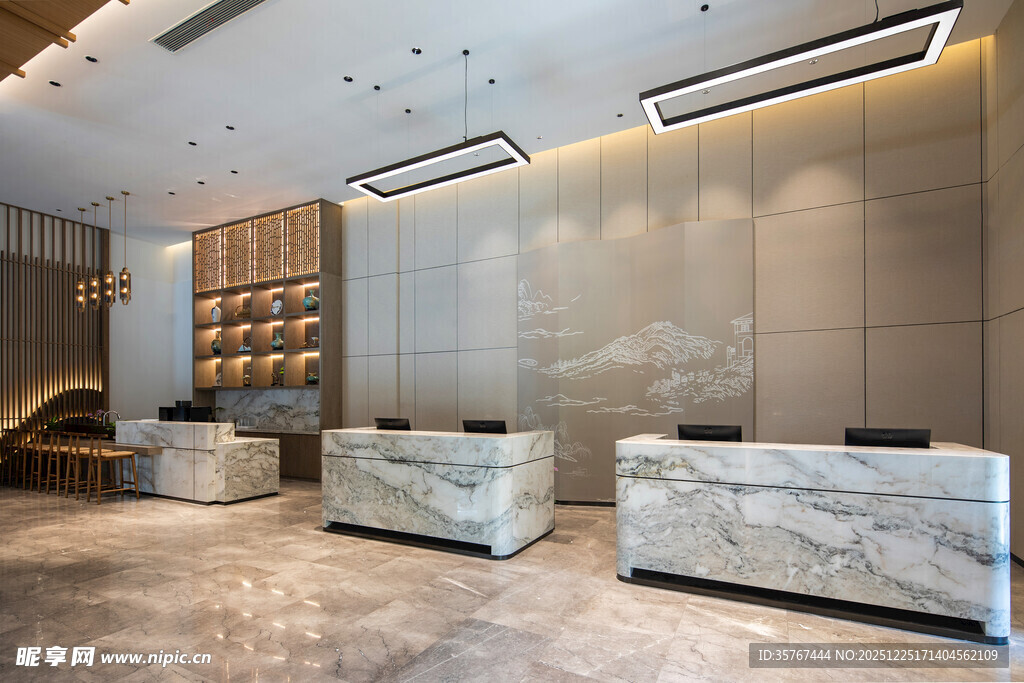 现代豪华大理石前台大厅