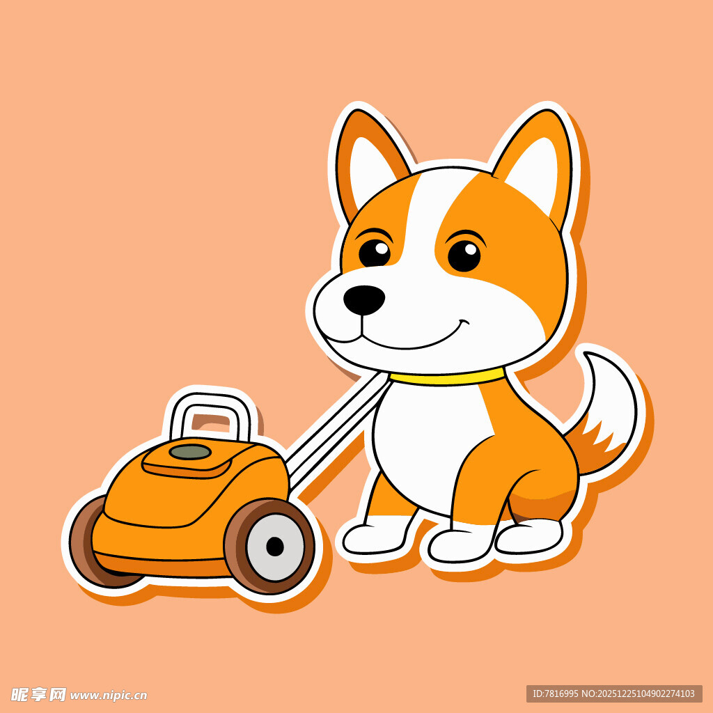 小狗推吸尘器卡通插画