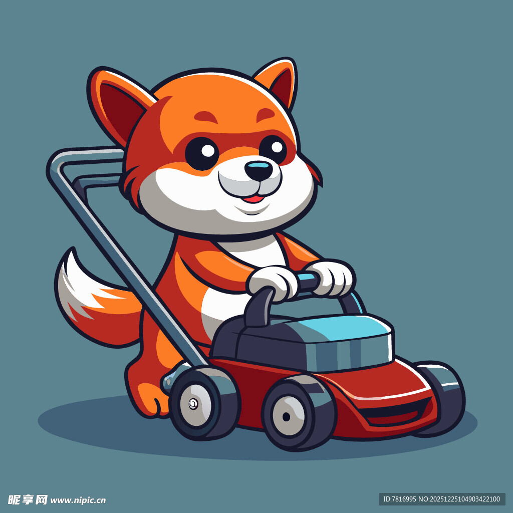 小狐狸驾驶红色割草机