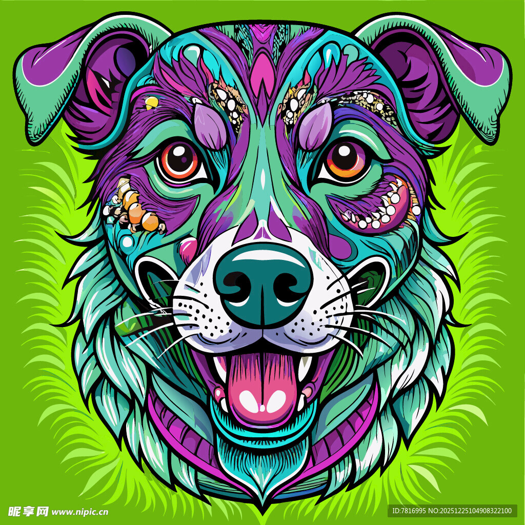 多彩涂鸦风可爱狗狗头像