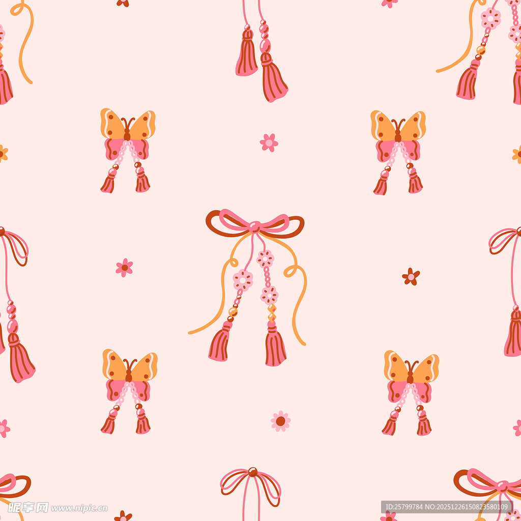 粉色系蝴蝶结流苏图案
