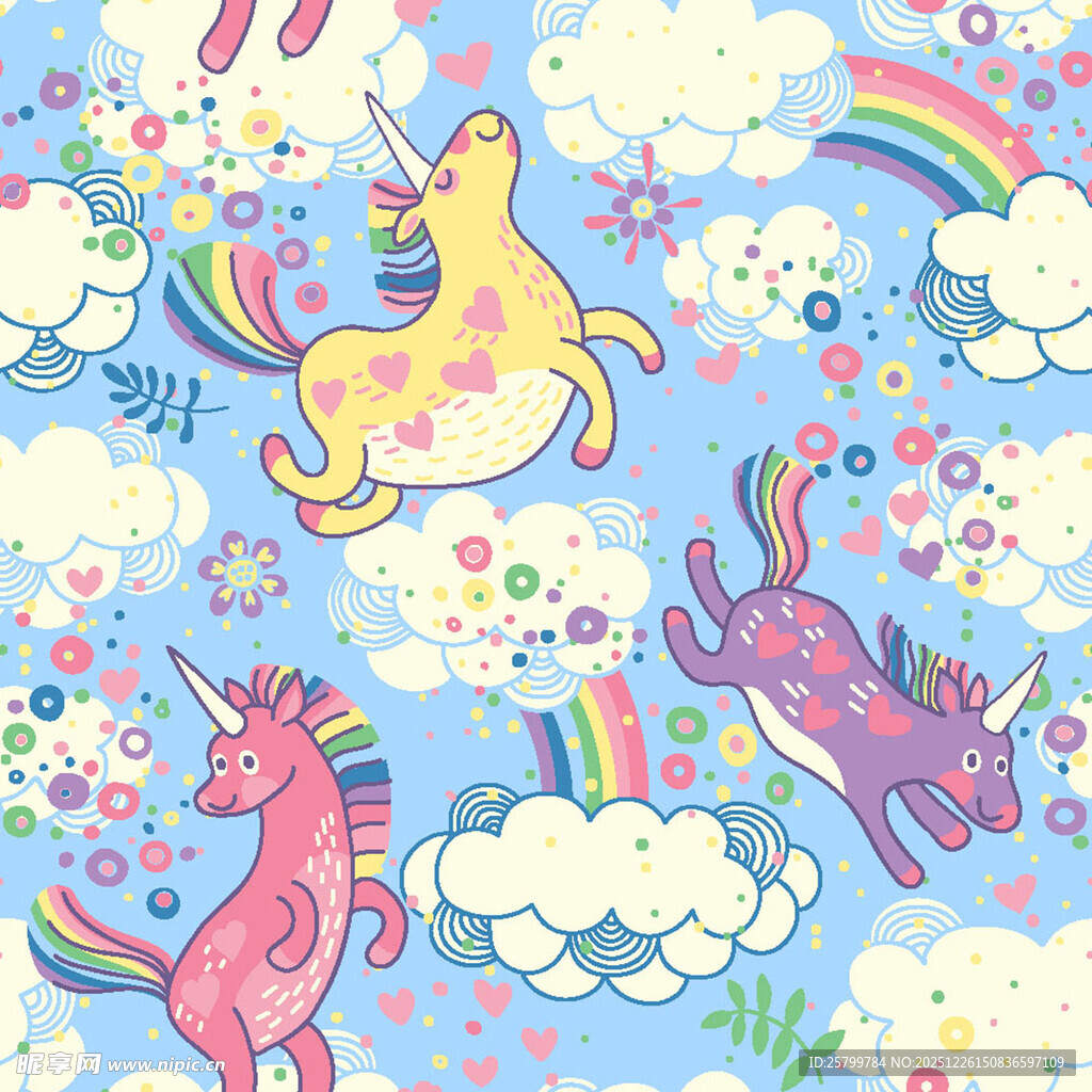 梦幻独角兽天空图案背景