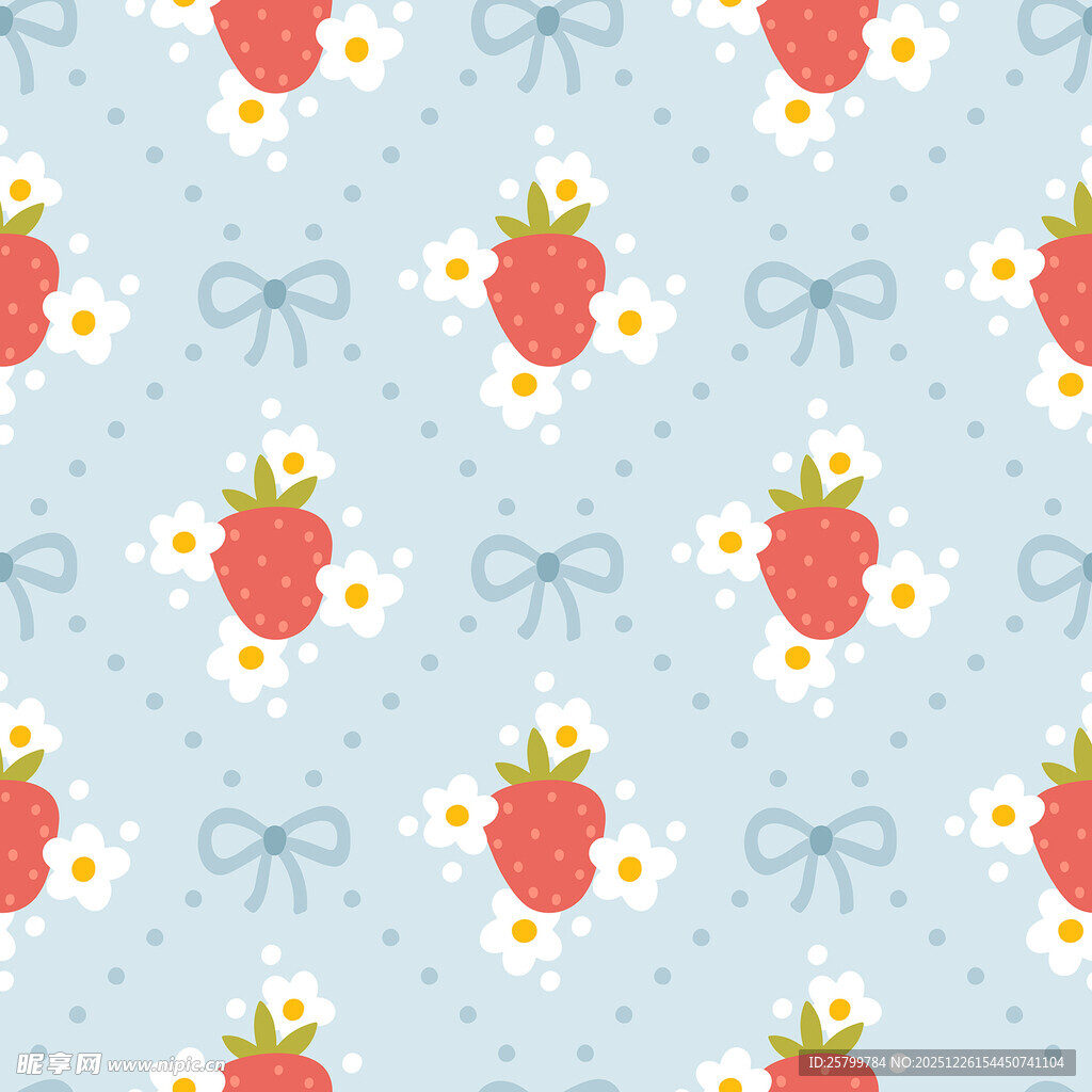 草莓蝴蝶结浅蓝色图案背景