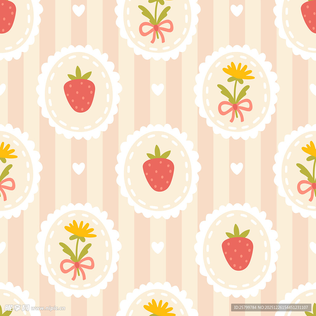草莓花卉图案的可爱背景