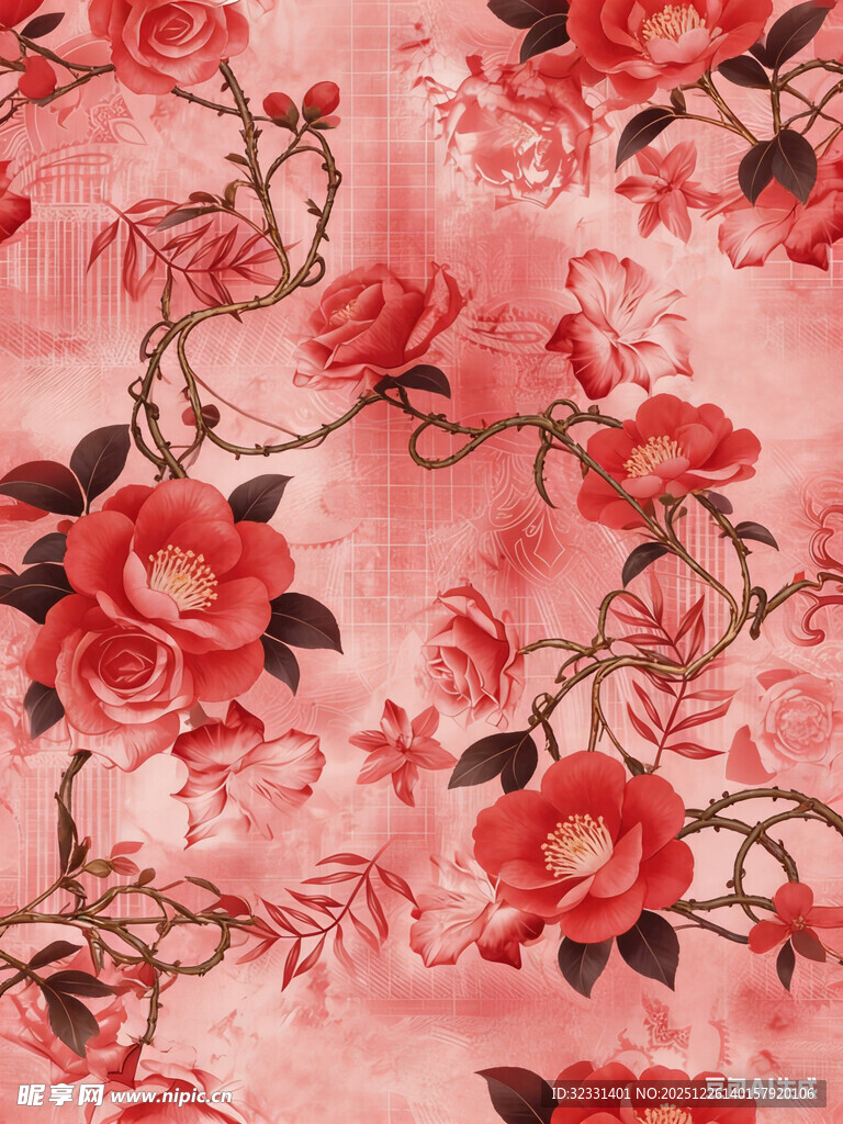 粉色花卉图案布料