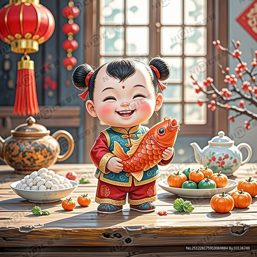 有年年有余四字 还要有福娃娃