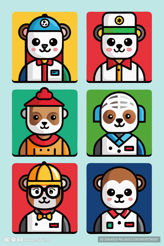 卡通熊猫职业形象插画