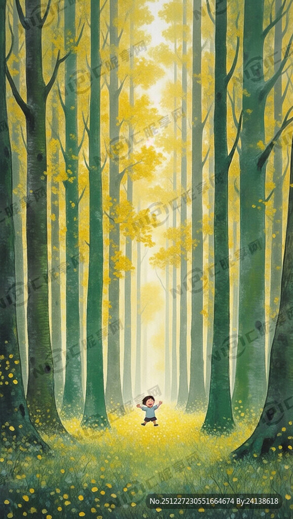 童真、黄绿色调背景、抽象