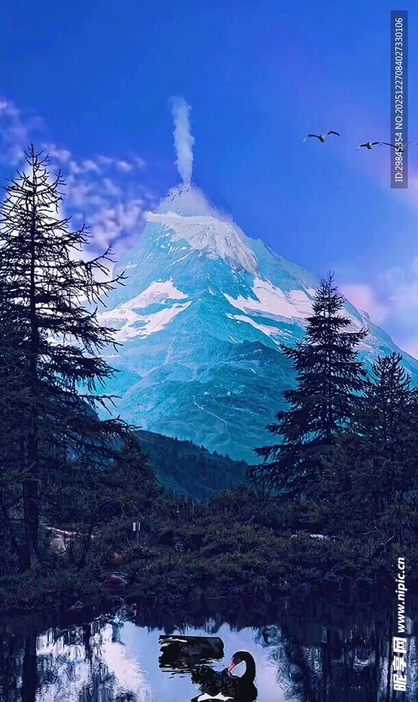 雪山森林夜景梦幻风光