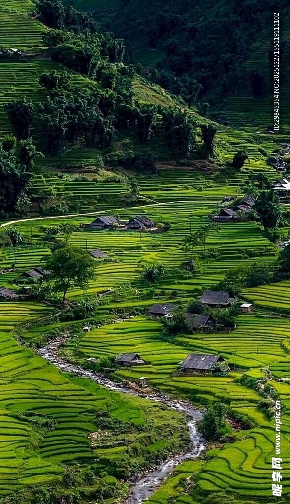山间绿野村落的美丽景致