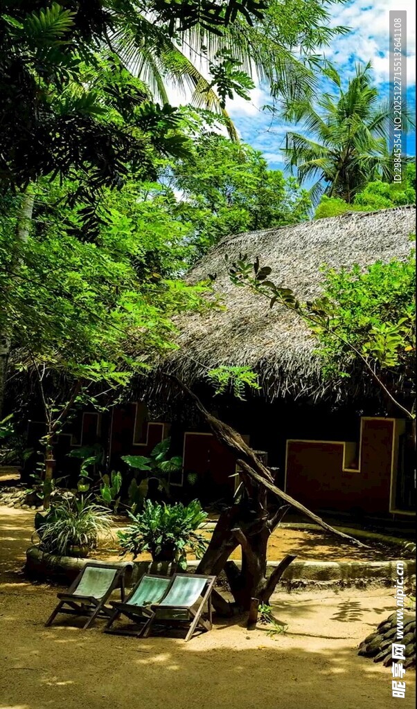 热带风情茅草屋度假场景