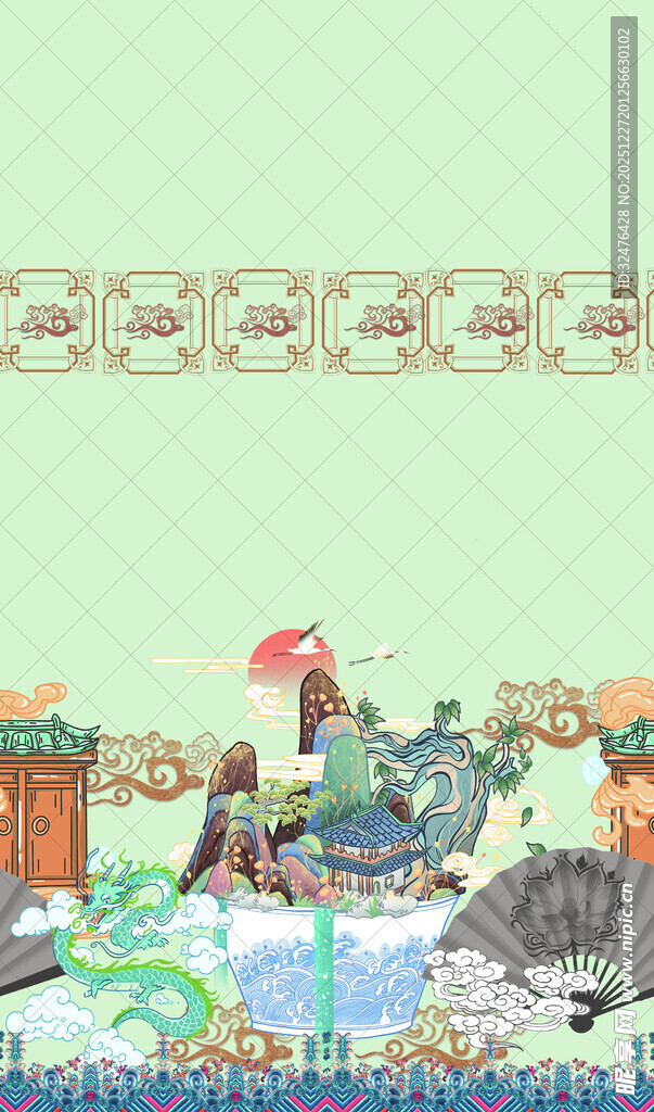 古风山水建筑场景插画