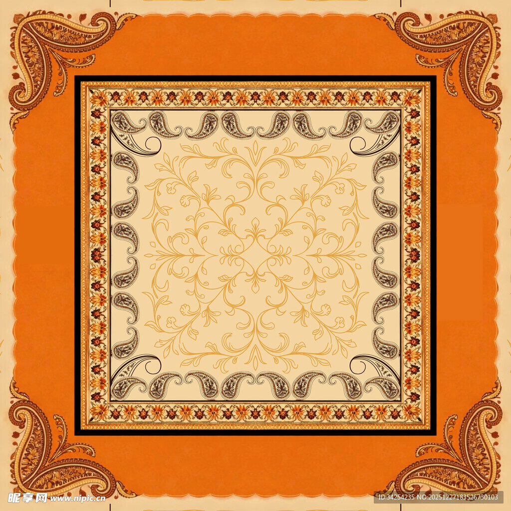 复古花纹方形织物图案