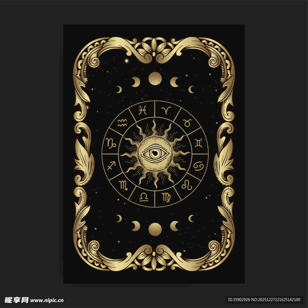 金色神秘塔罗牌图案设计