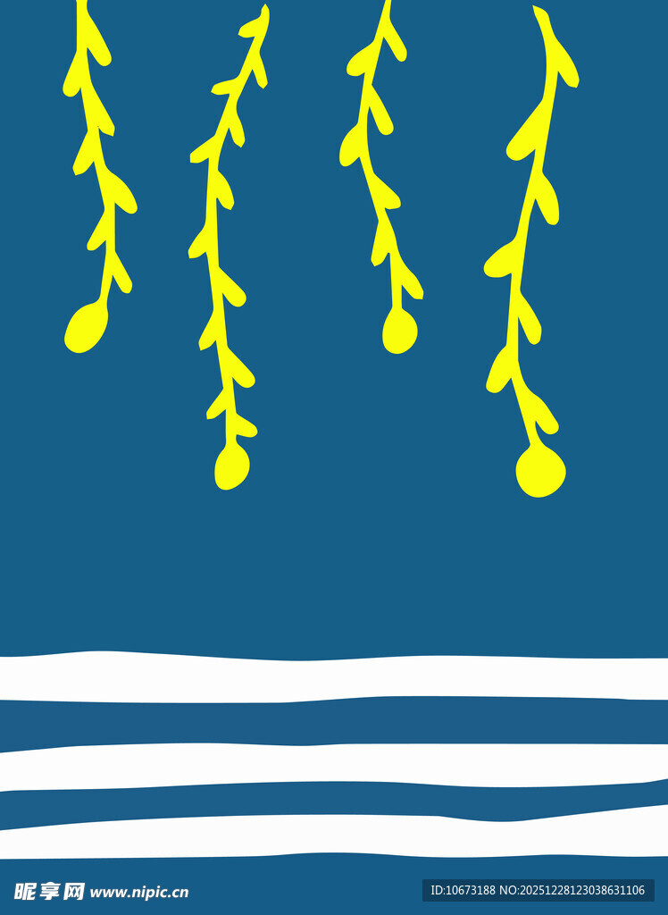 蓝黄背景下的垂挂植物图案