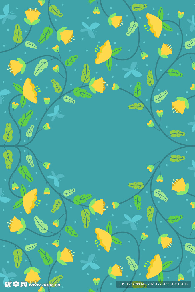 蓝底黄绿花卉图案背景