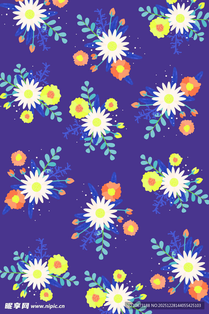 紫色背景花卉图案