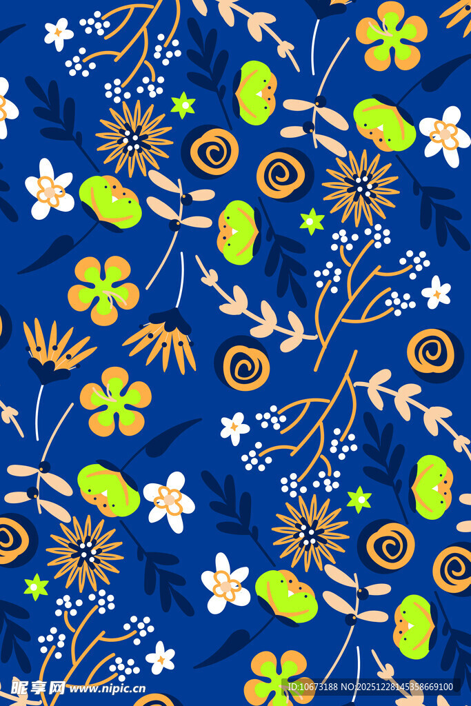 蓝色花卉植物图案背景