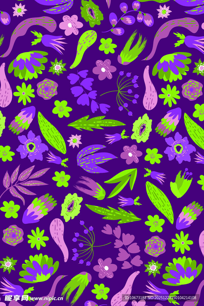 梦幻多彩植物花卉无缝图案