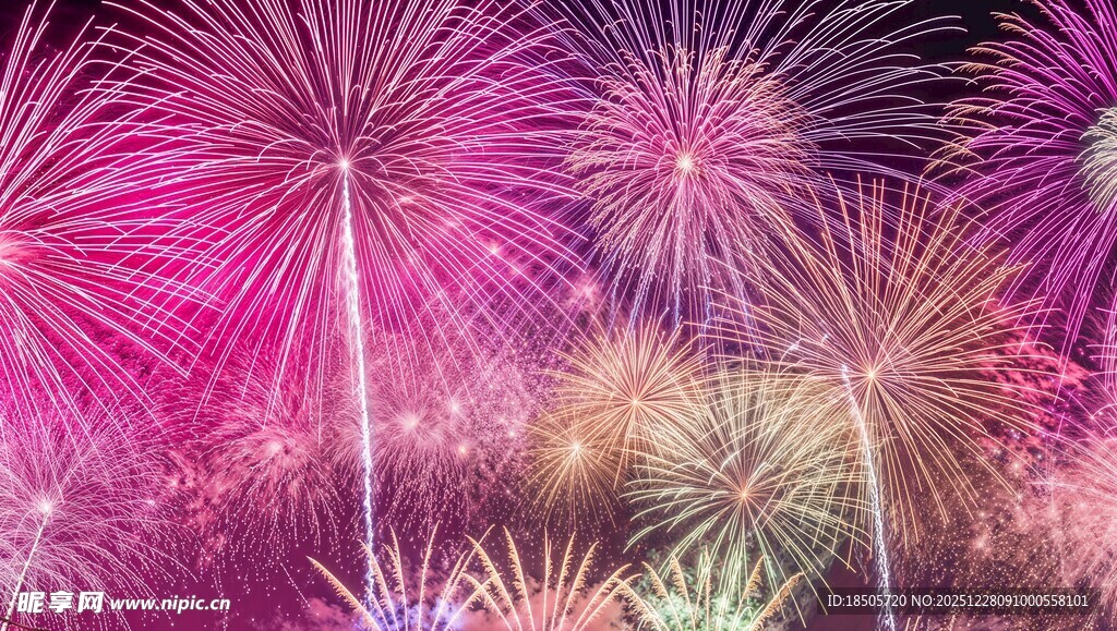 绚丽多彩烟花绽放夜空