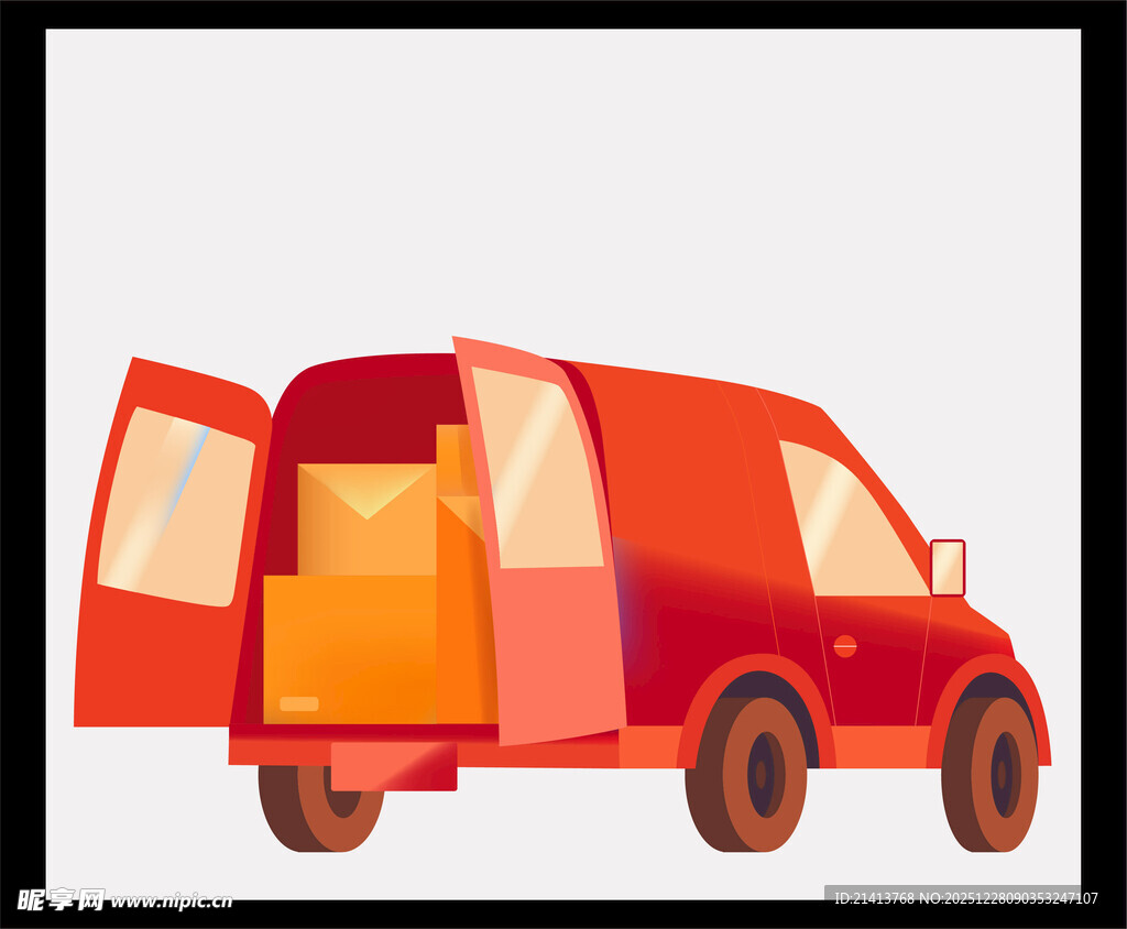 红色货车装载包裹画面