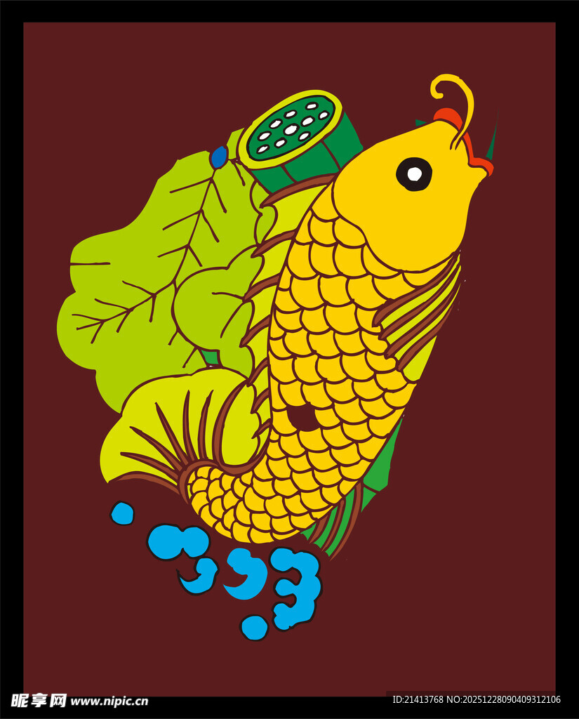 手绘吉祥金鱼插画