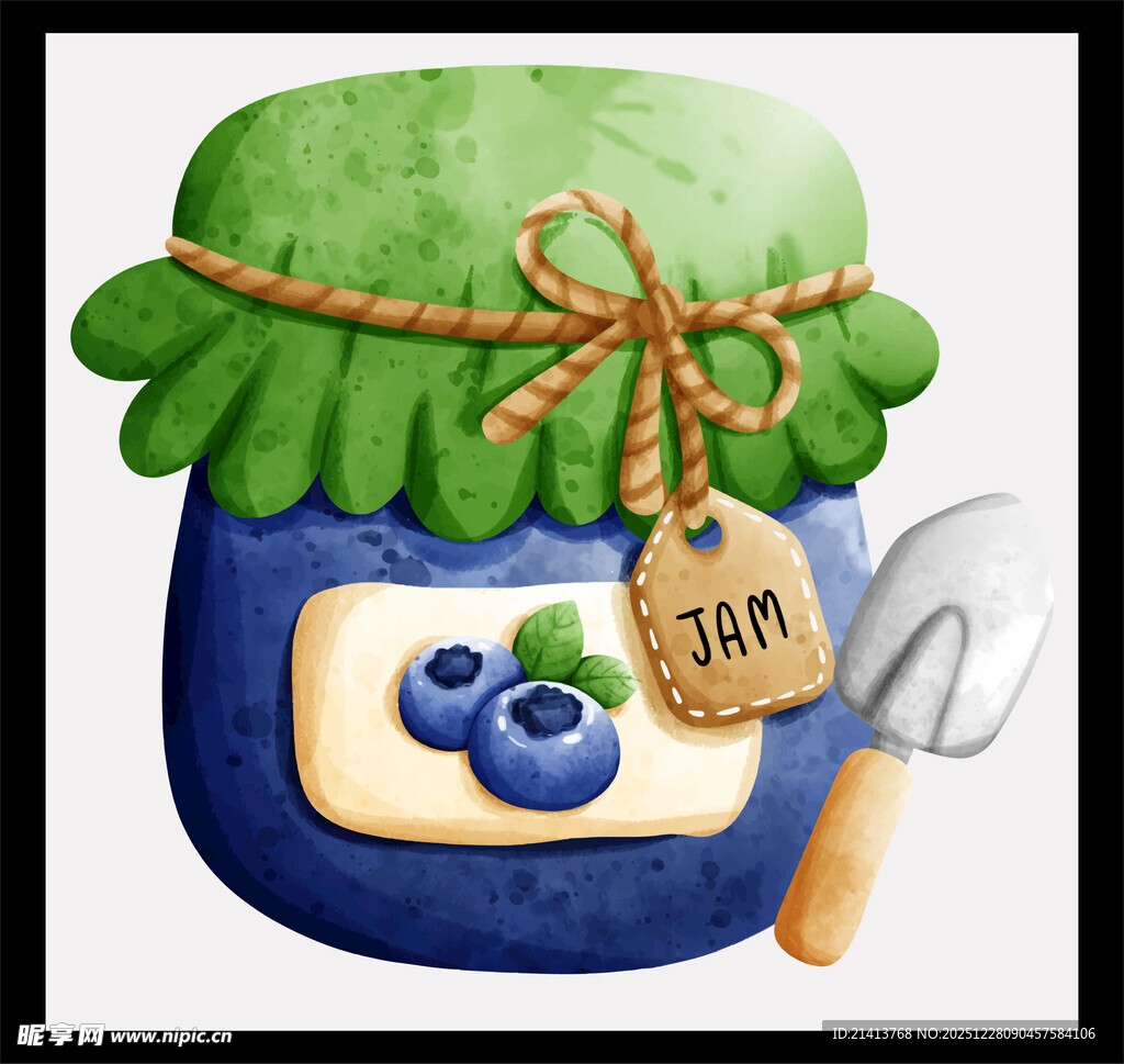 手绘蓝莓果酱罐插画