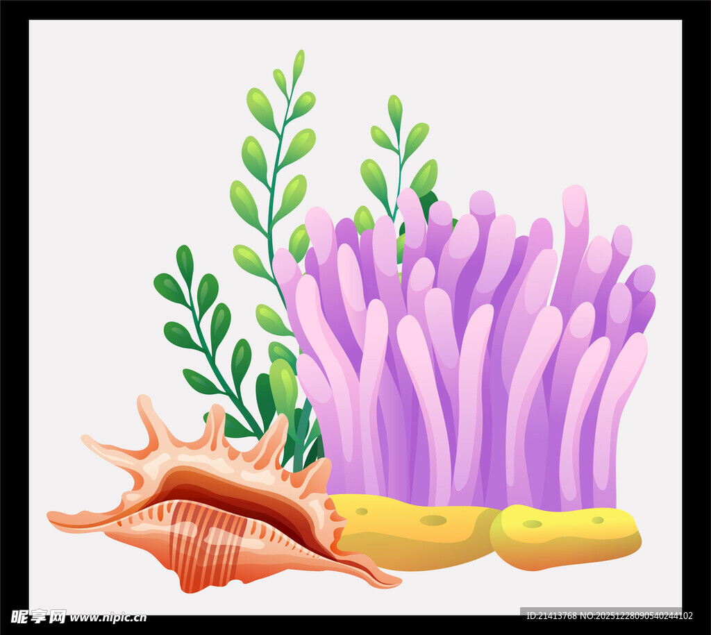 紫色海葵与贝壳海洋景象