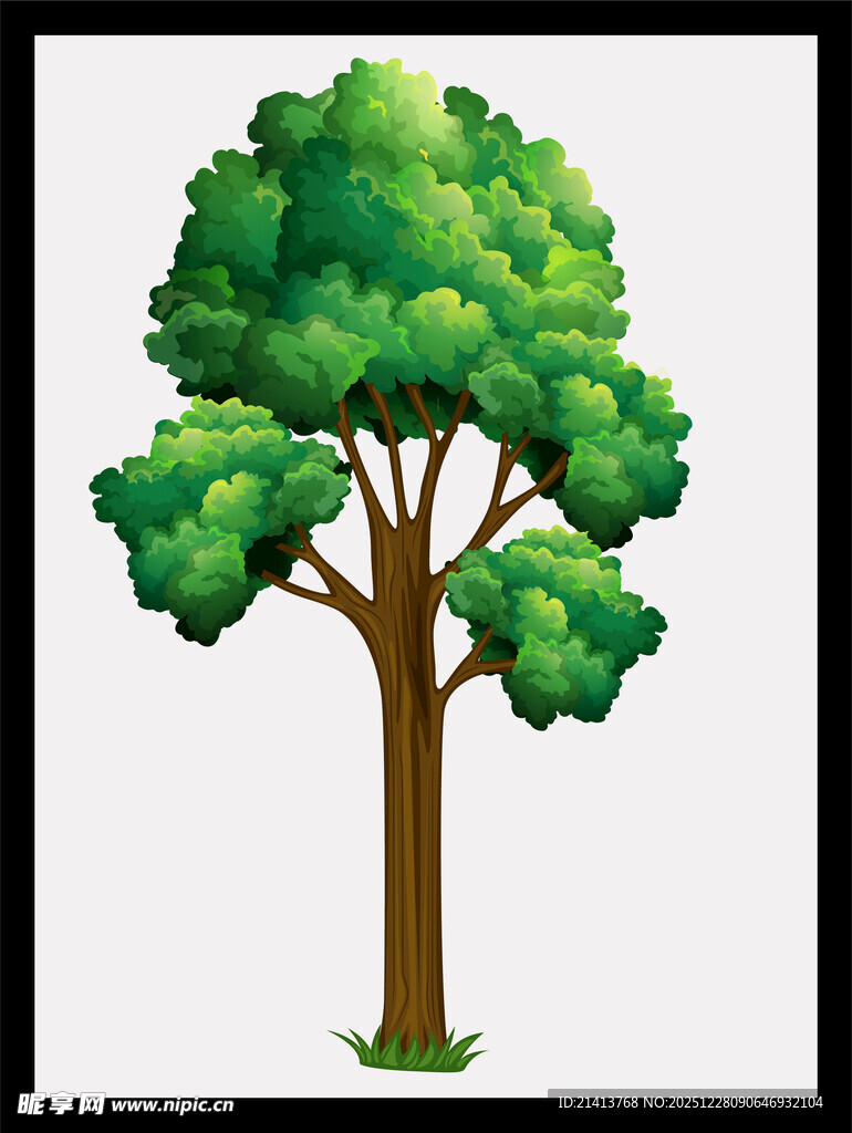 卡通风格的茂盛绿色大树
