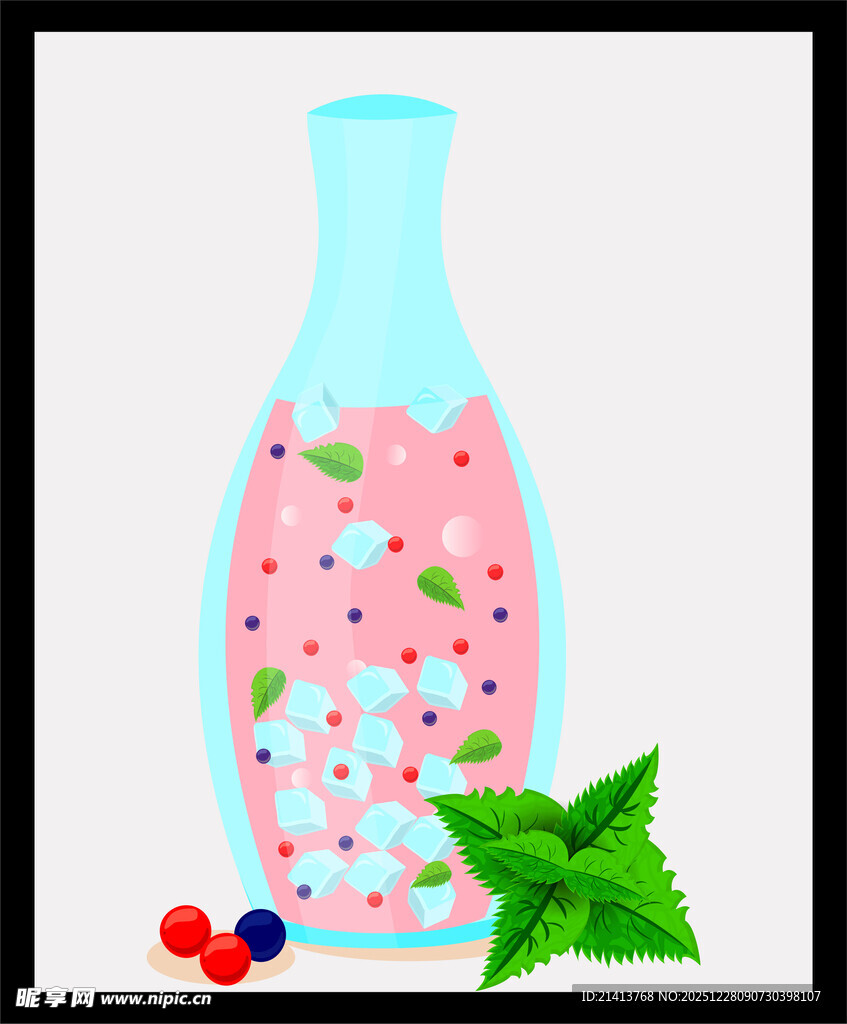 清新莓果薄荷玻璃瓶饮品