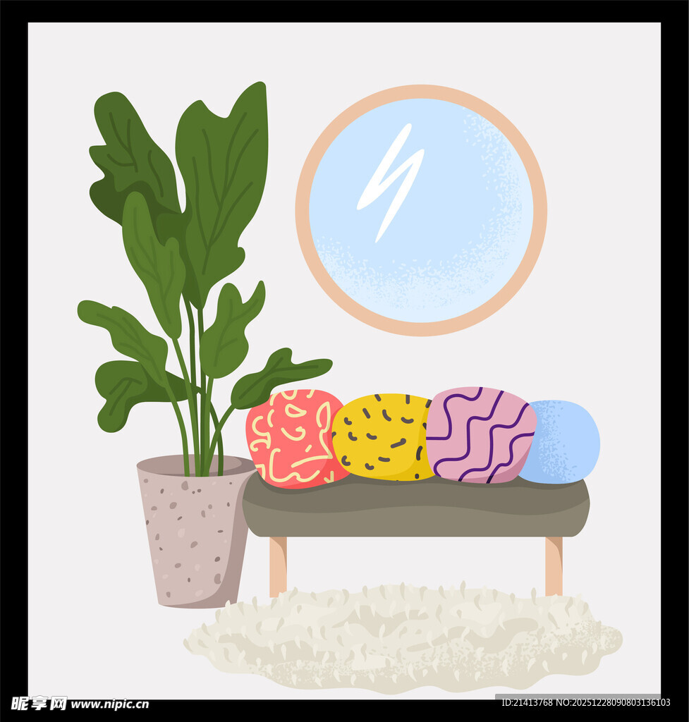 简约室内沙发绿植装饰图