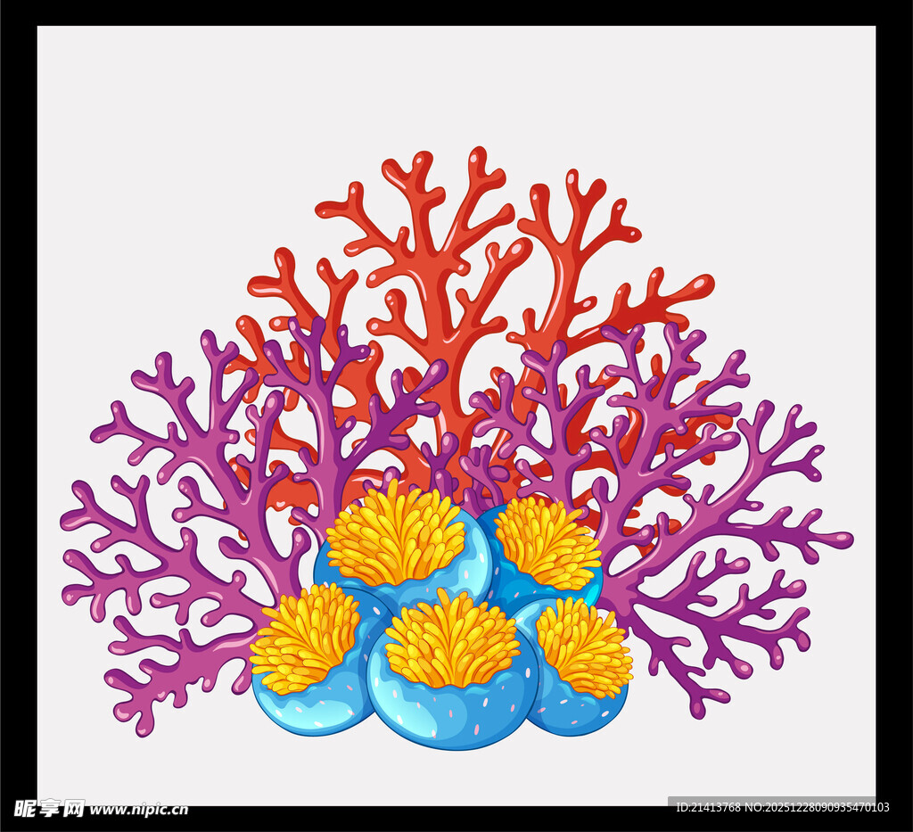 多彩珊瑚与蓝色海胆图案