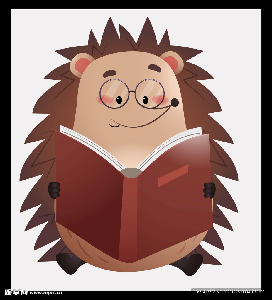 戴眼镜刺猬专注读书