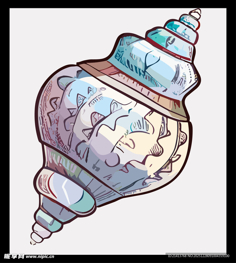 手绘精美花纹海螺图案