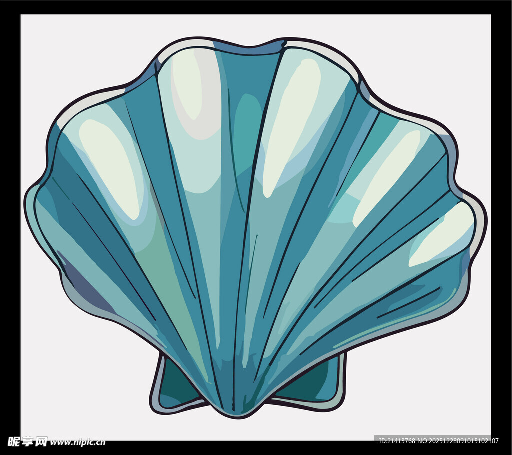 蓝色扇贝贝壳插画