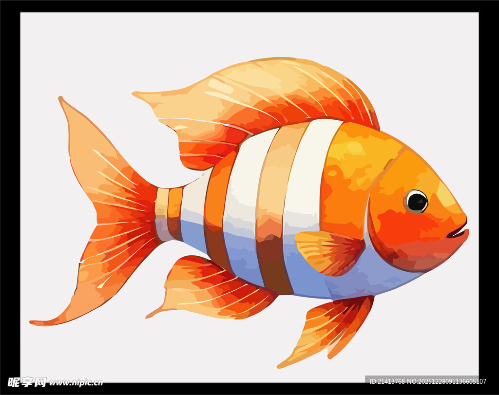 可爱水彩风橙色条纹金鱼