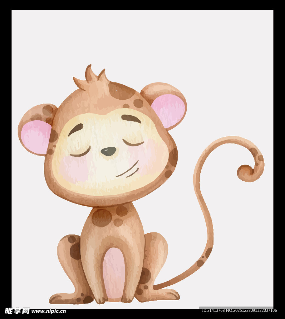 可爱闭眼小猴插画