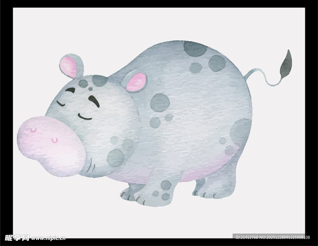 可爱卡通河马插画